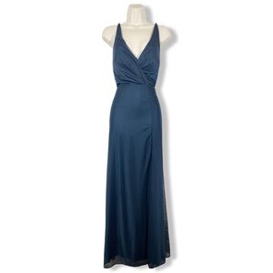Azazie Navy full length bridesmaid dress